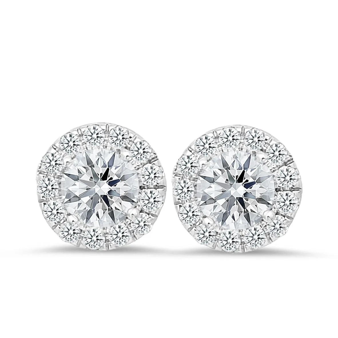 18K white gold stud earrings with 0.42 CT diamonds and 1.50 CT diamonds
