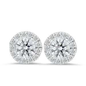18K white gold stud earrings with 0.42 CT diamonds and 1.50 CT diamonds