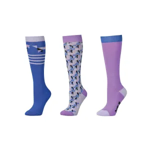 3 Pack Childs Socks - Purple Geo Ponies