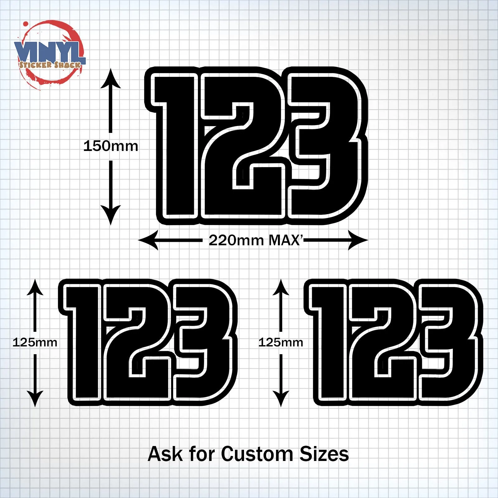 3 x Custom Race Numbers - Sturdy Style
