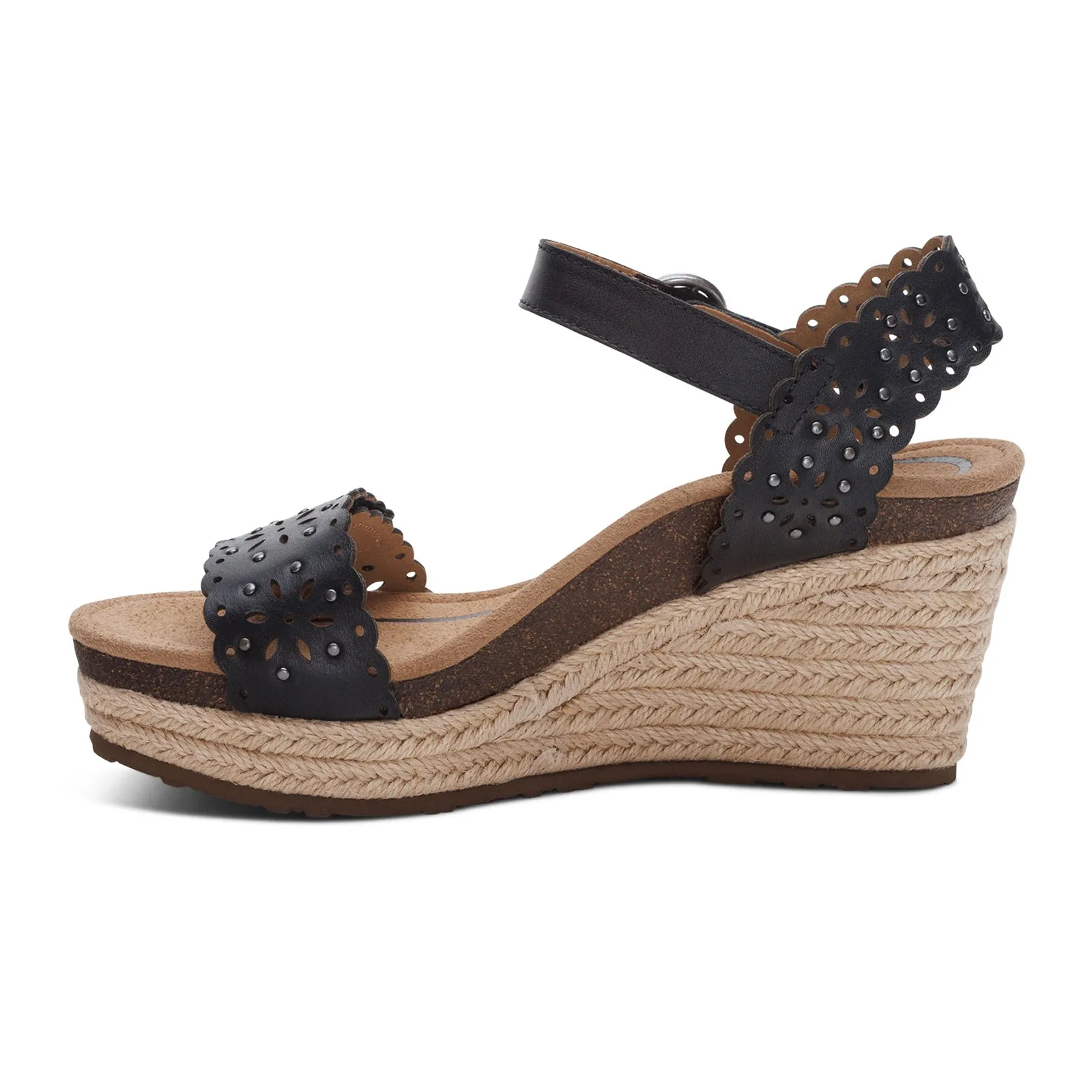 Aetrex Sydney Wedge Sandal (Women) - Black Cutout