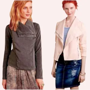 Anthropologie Quilted Moto Jacket Large Ivory SOFT Breathable Zip Front Drapey