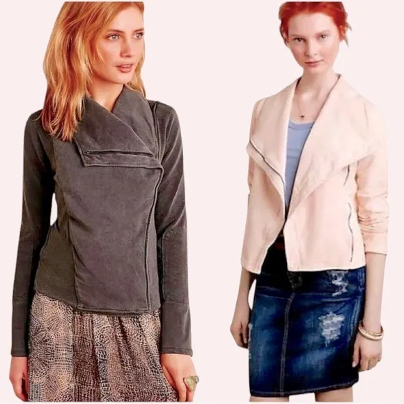 Anthropologie Quilted Moto Jacket Large Ivory SOFT Breathable Zip Front Drapey