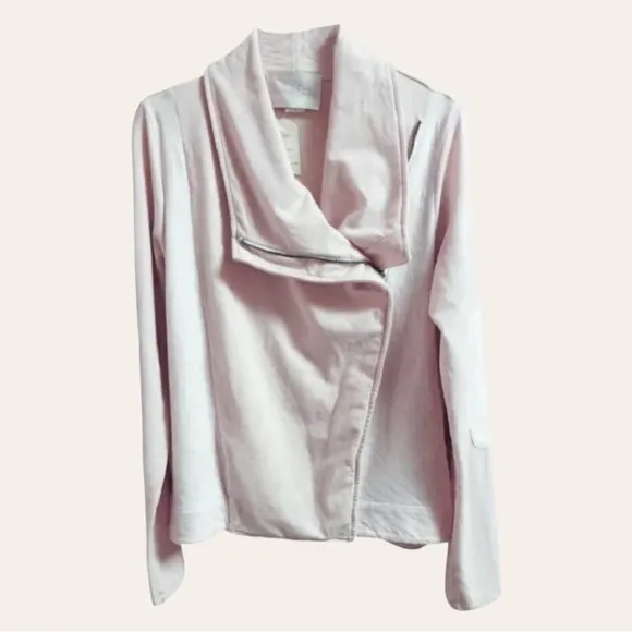 Anthropologie Quilted Moto Jacket Large Ivory SOFT Breathable Zip Front Drapey