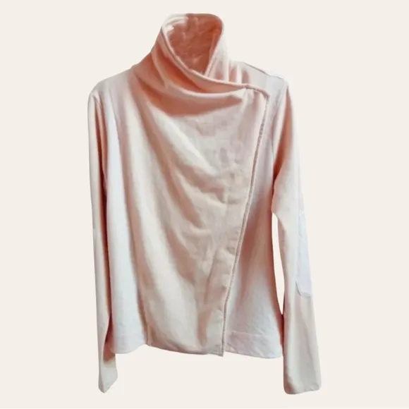 Anthropologie Quilted Moto Jacket Large Ivory SOFT Breathable Zip Front Drapey
