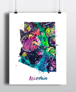 Arizona Map Watercolor Art Print - Unframed