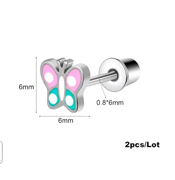 Baby and Children's Earrings:  Surgical Steel Butterflies with Enamelling and Screw Backs