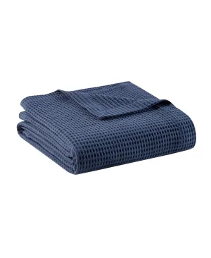 Beautyrest Waffle Weave Lightweight Breathable Cotton Blanket Indigo Blue Twin