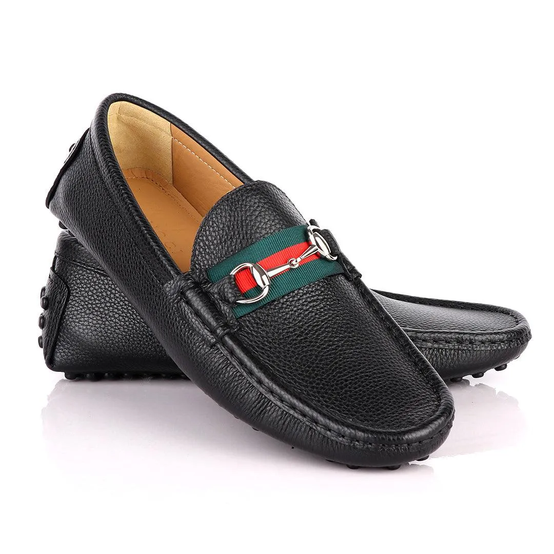 Black Horsebit Leather Web Drivers