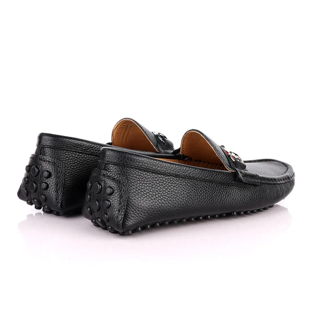 Black Horsebit Leather Web Drivers