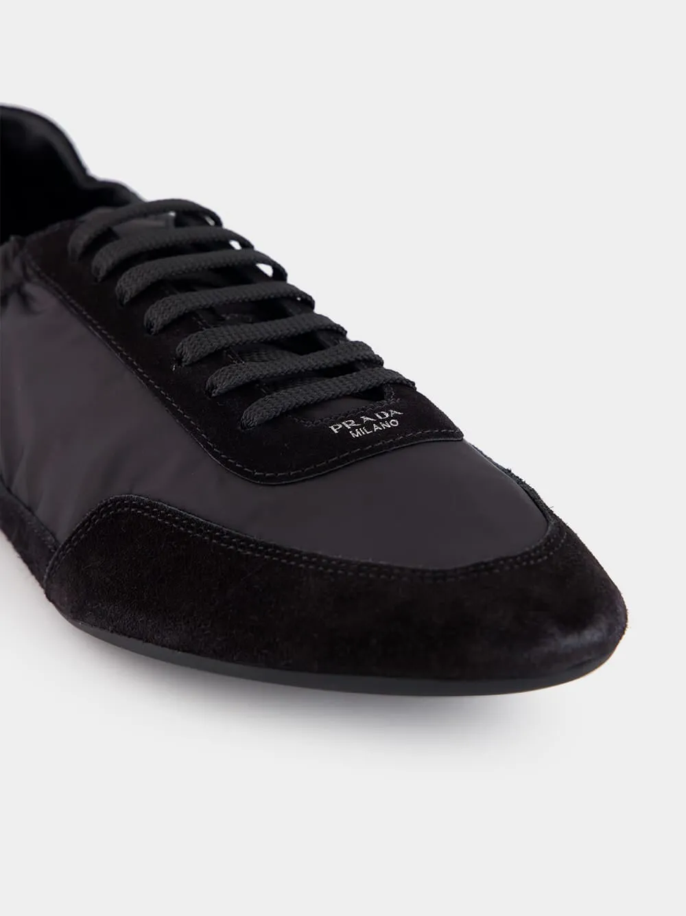 Black Leather Lace-Up Sneakers