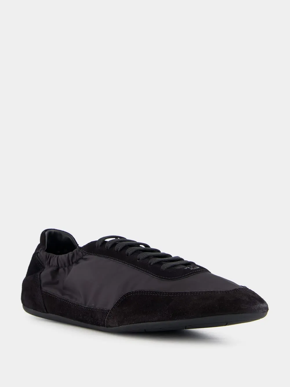Black Leather Lace-Up Sneakers