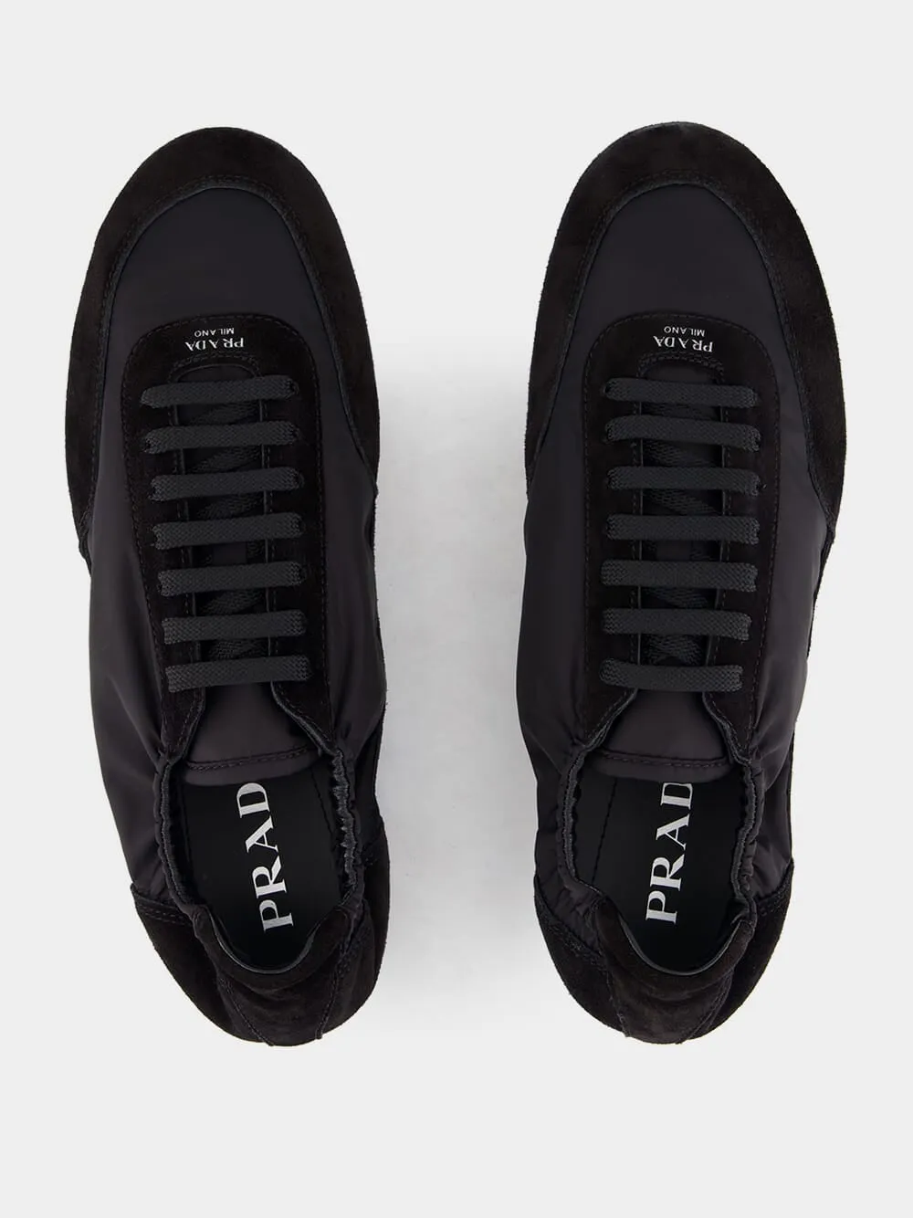 Black Leather Lace-Up Sneakers