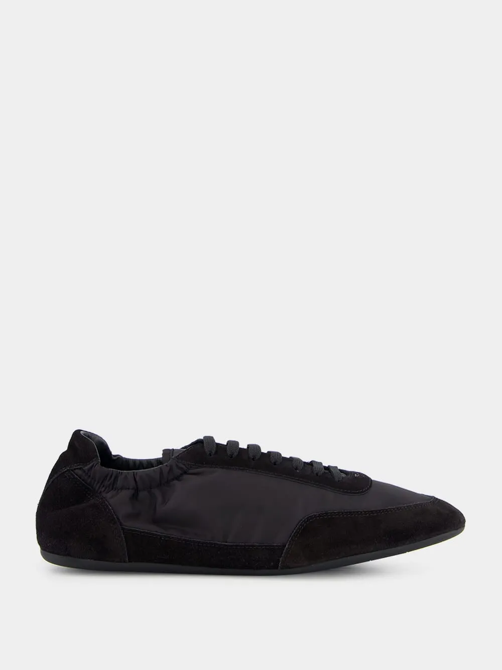 Black Leather Lace-Up Sneakers