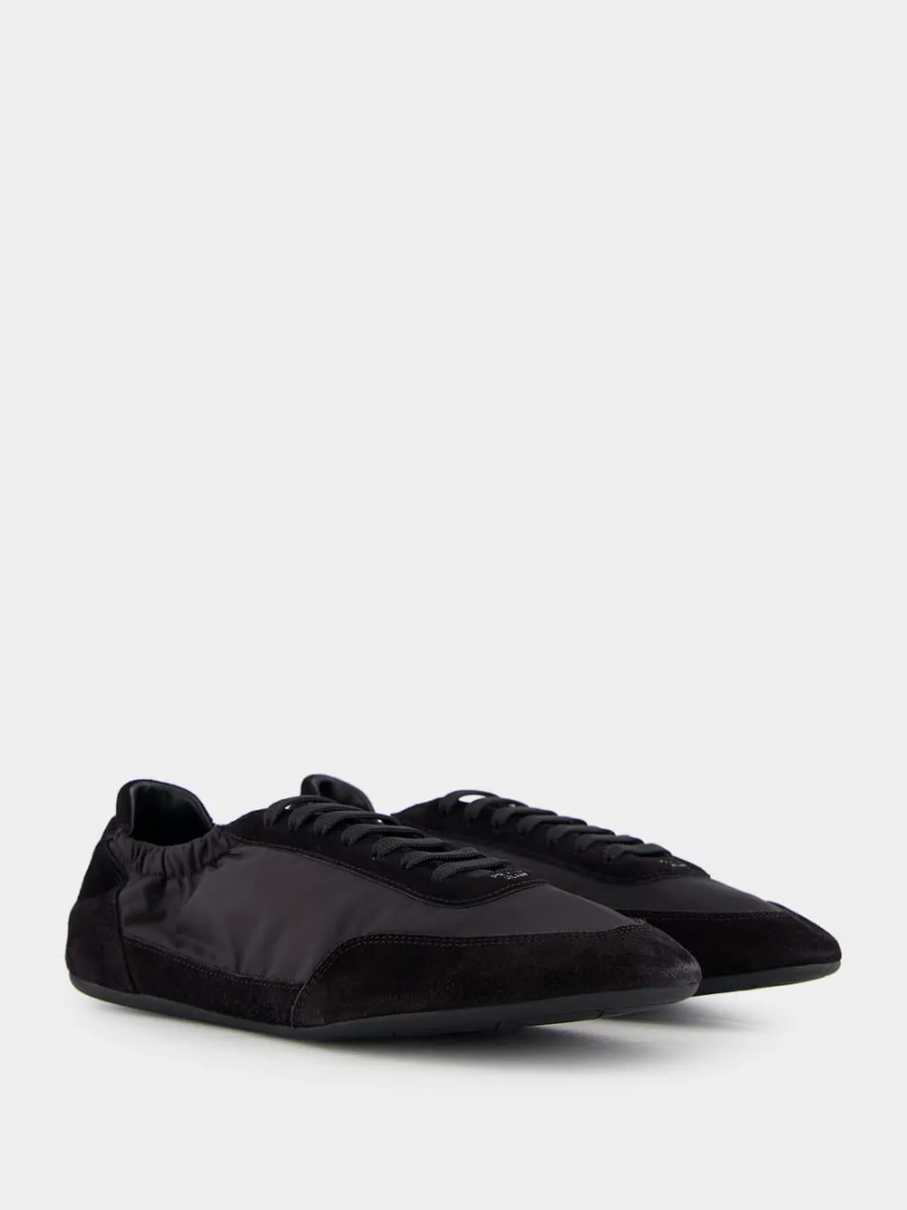 Black Leather Lace-Up Sneakers