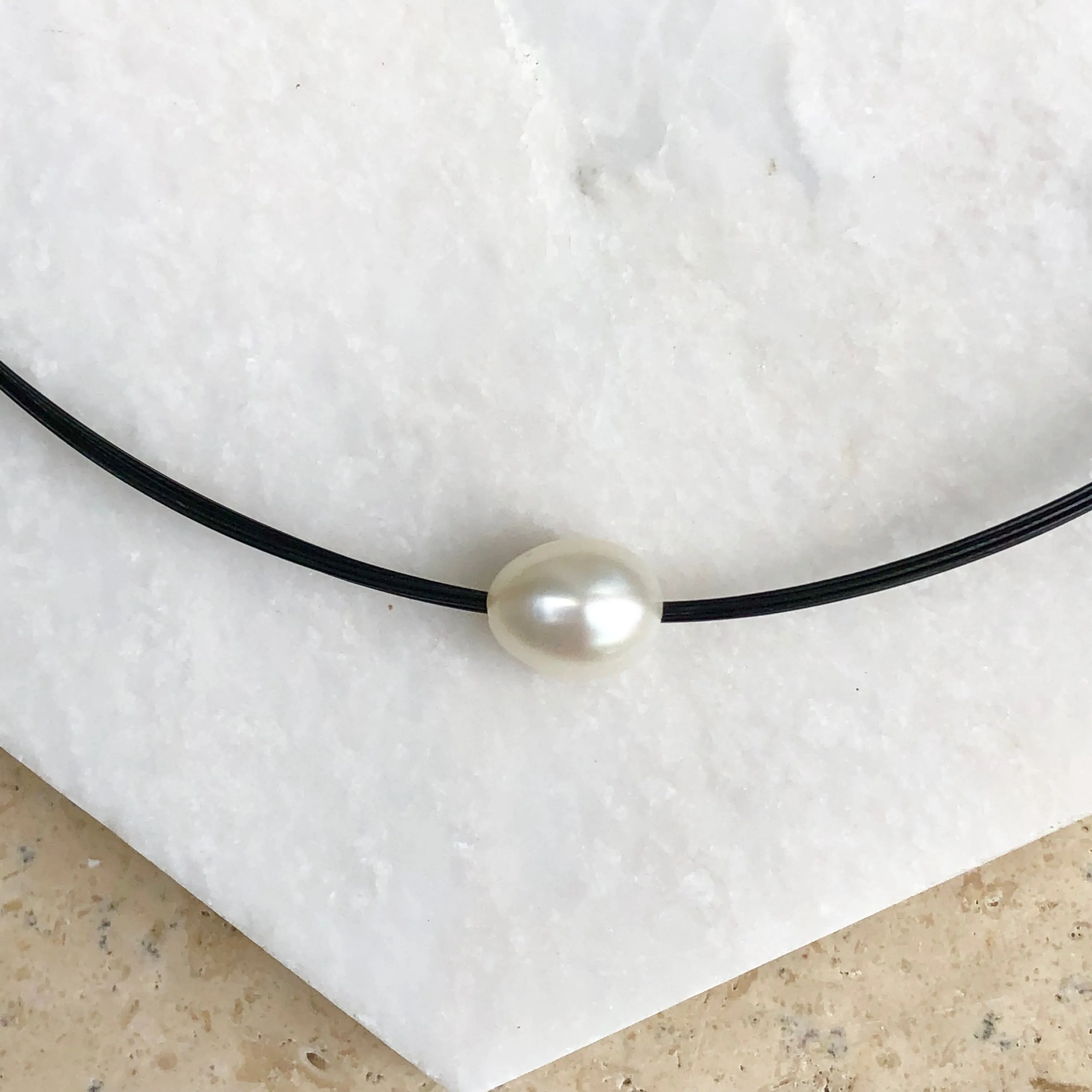 Blackened Stainless Steel Freshwater Pearl Necklace