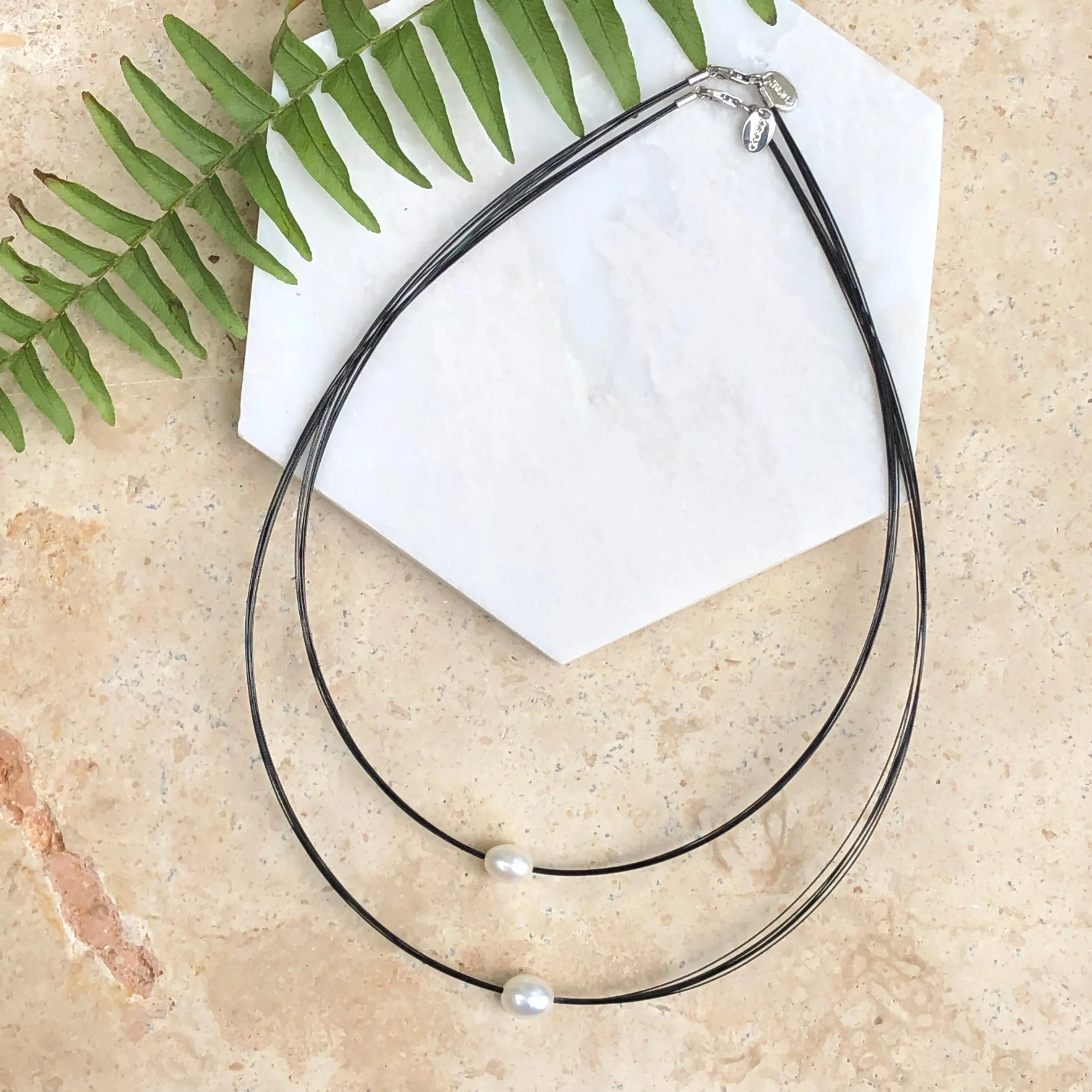 Blackened Stainless Steel Freshwater Pearl Necklace