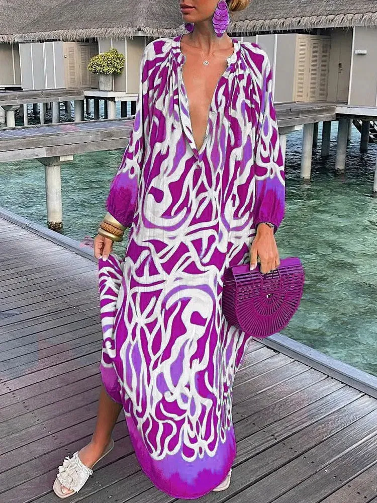 Bohemian maxi dress with long sleeves
