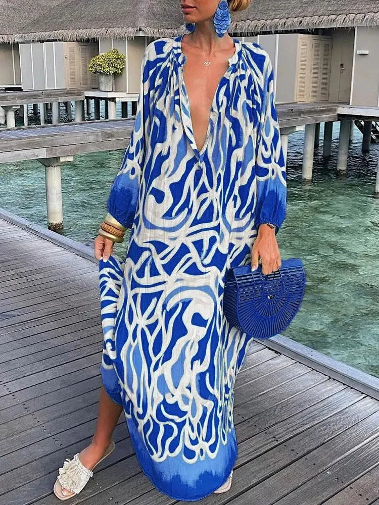 Bohemian maxi dress with long sleeves