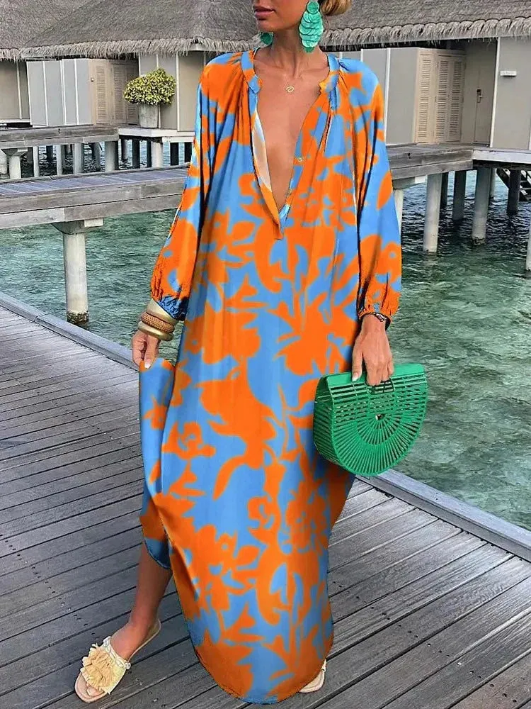 Bohemian maxi dress with long sleeves
