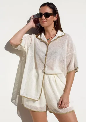 Breezy Contrast Trim Mesh Shirt and Shorts Two-Piece Set
