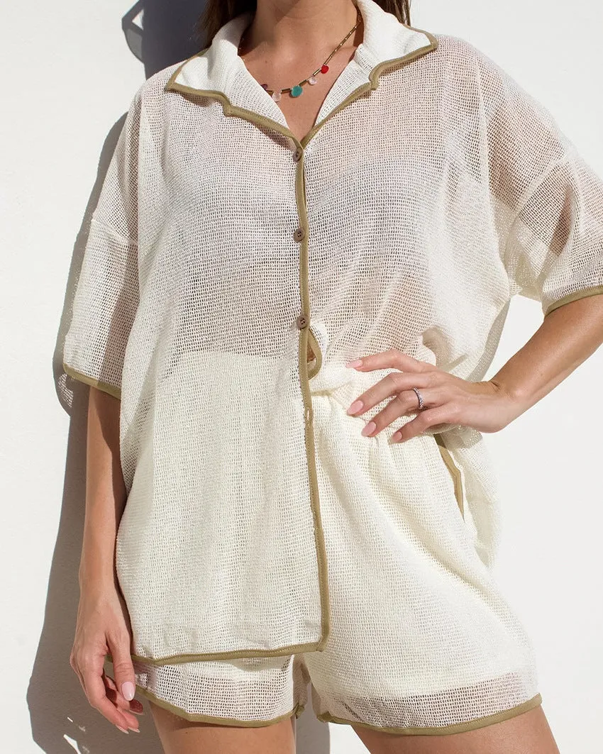 Breezy Contrast Trim Mesh Shirt and Shorts Two-Piece Set