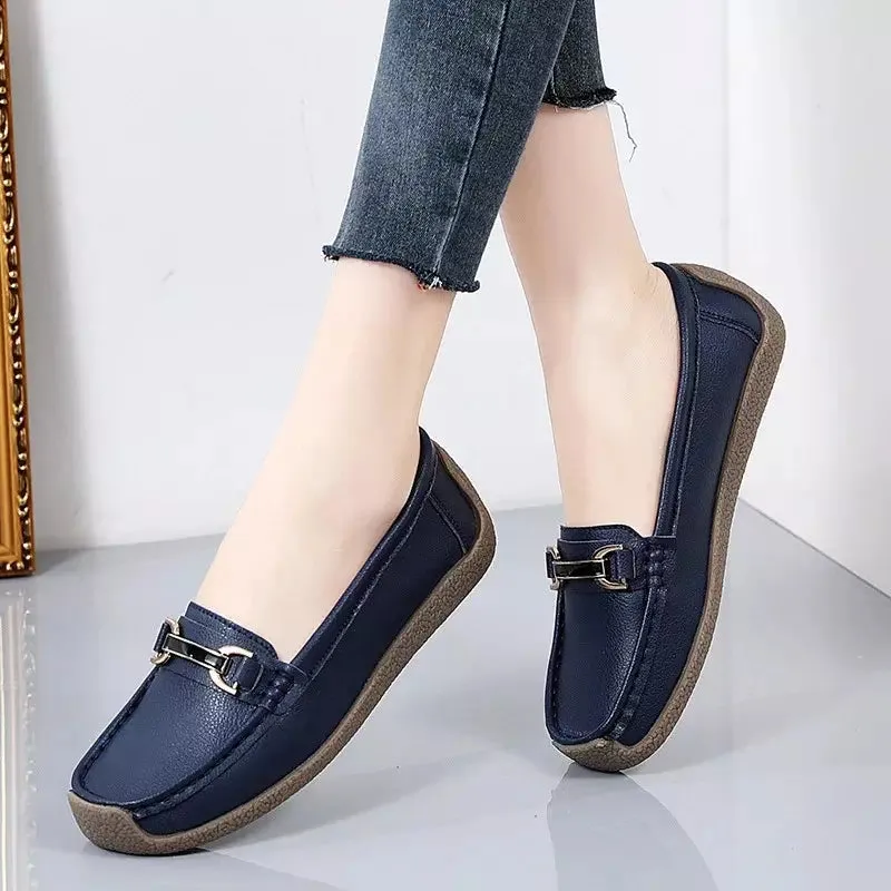 Brown leather moccasins for women