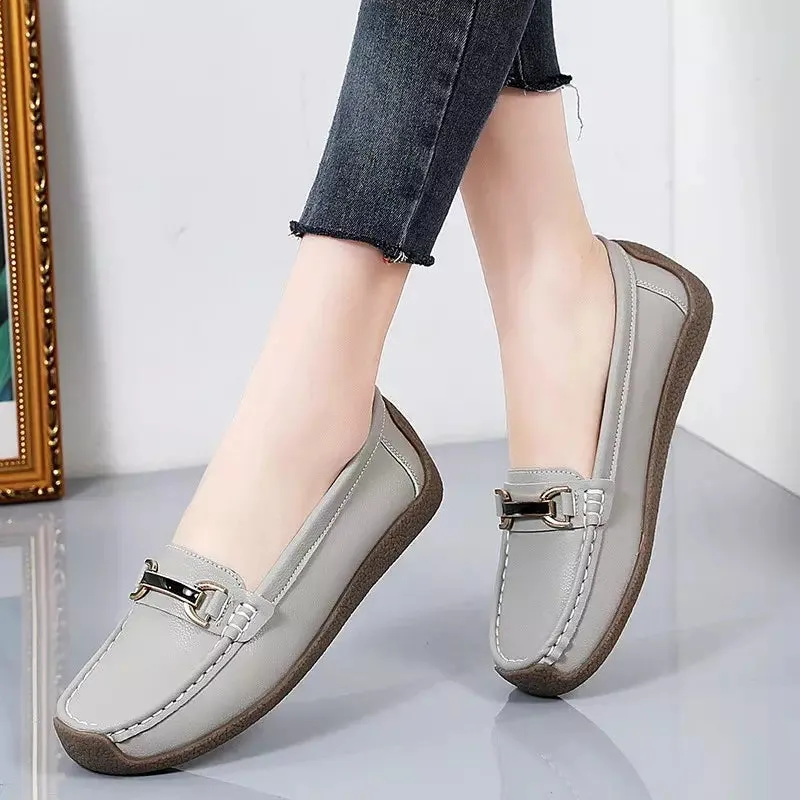 Brown leather moccasins for women