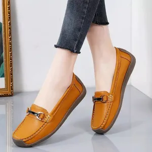 Brown leather moccasins for women