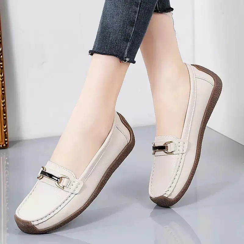 Brown leather moccasins for women