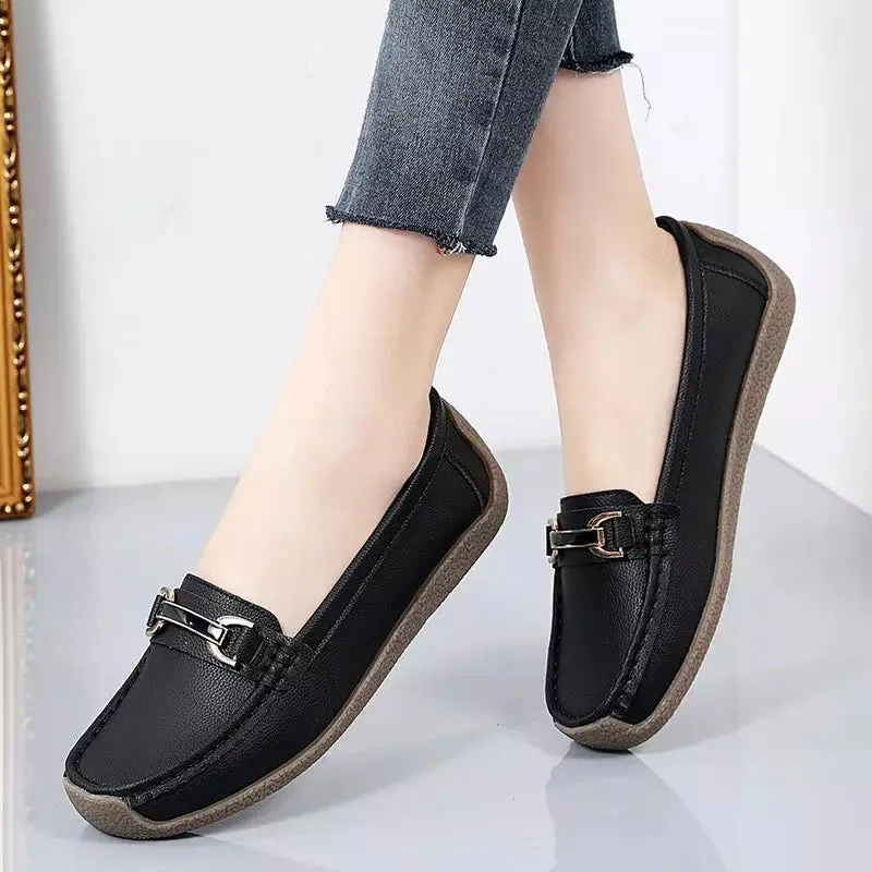 Brown leather moccasins for women
