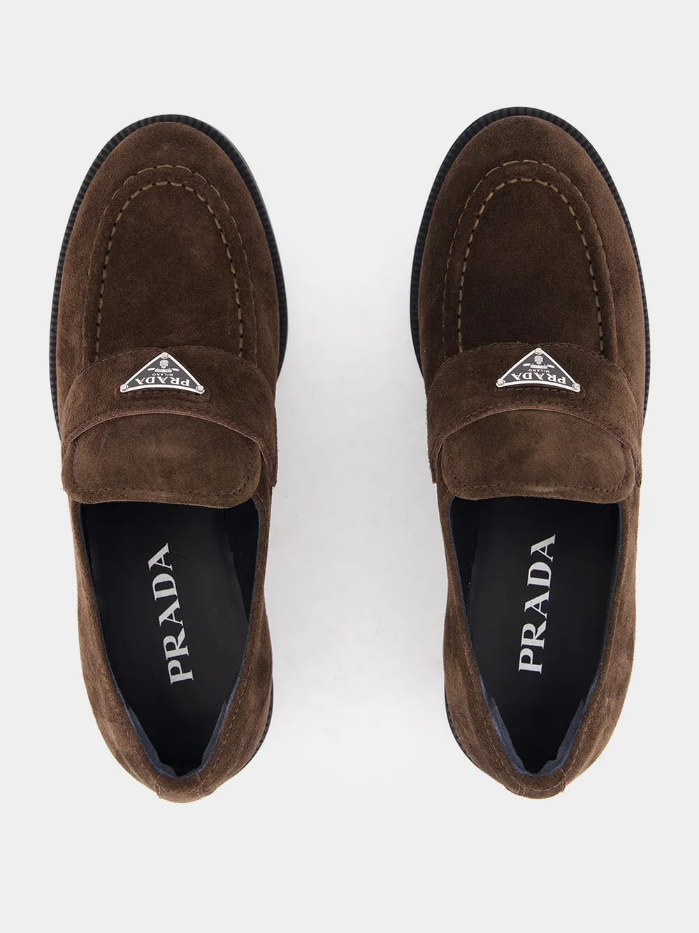 Brown Triangle-Logo Suede Loafers