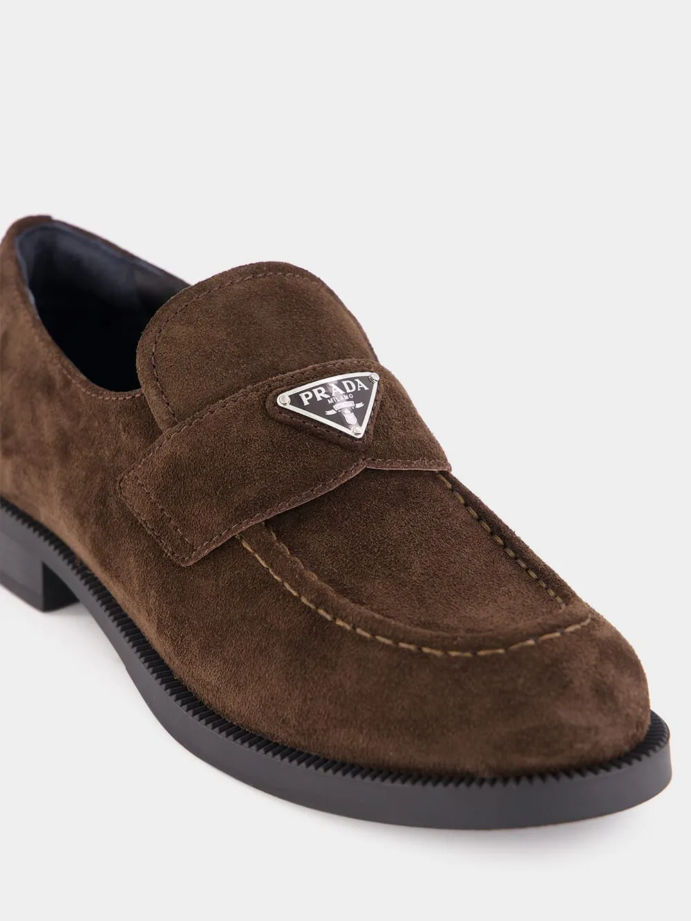 Brown Triangle-Logo Suede Loafers