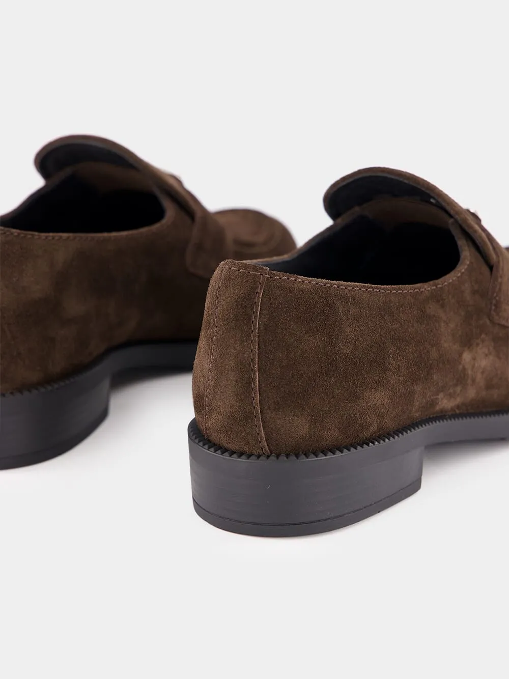 Brown Triangle-Logo Suede Loafers