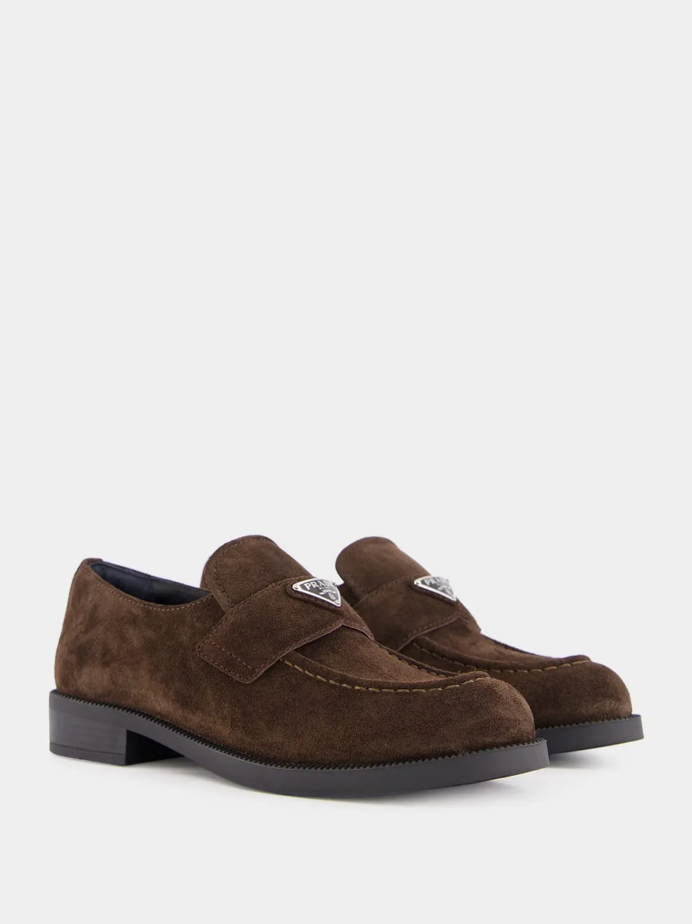 Brown Triangle-Logo Suede Loafers