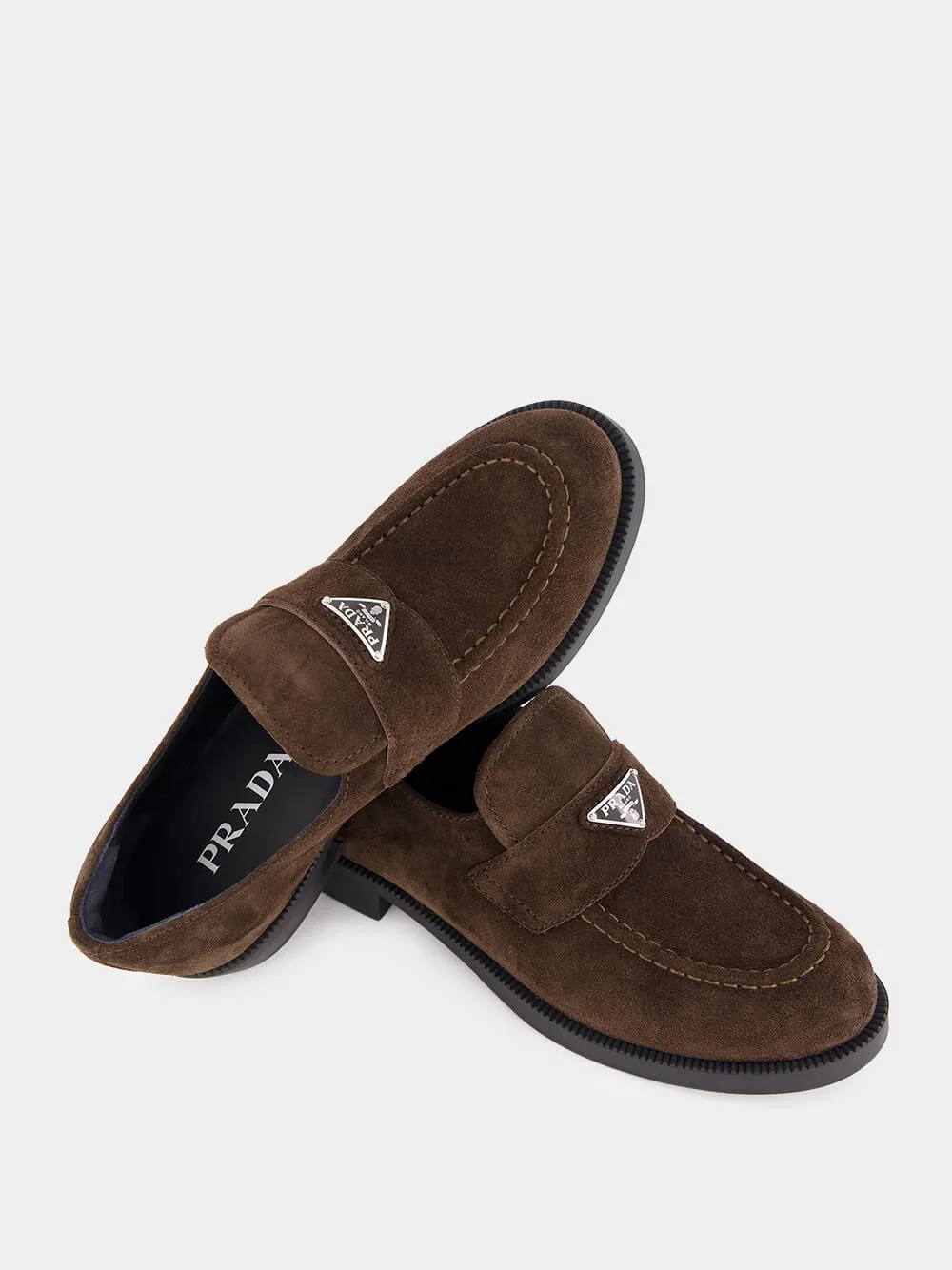 Brown Triangle-Logo Suede Loafers