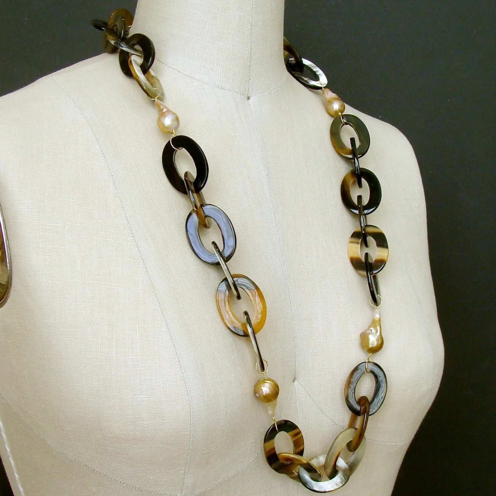 Buffalo Horn Flameball Pearls Link Chain Necklace - Keren Necklace