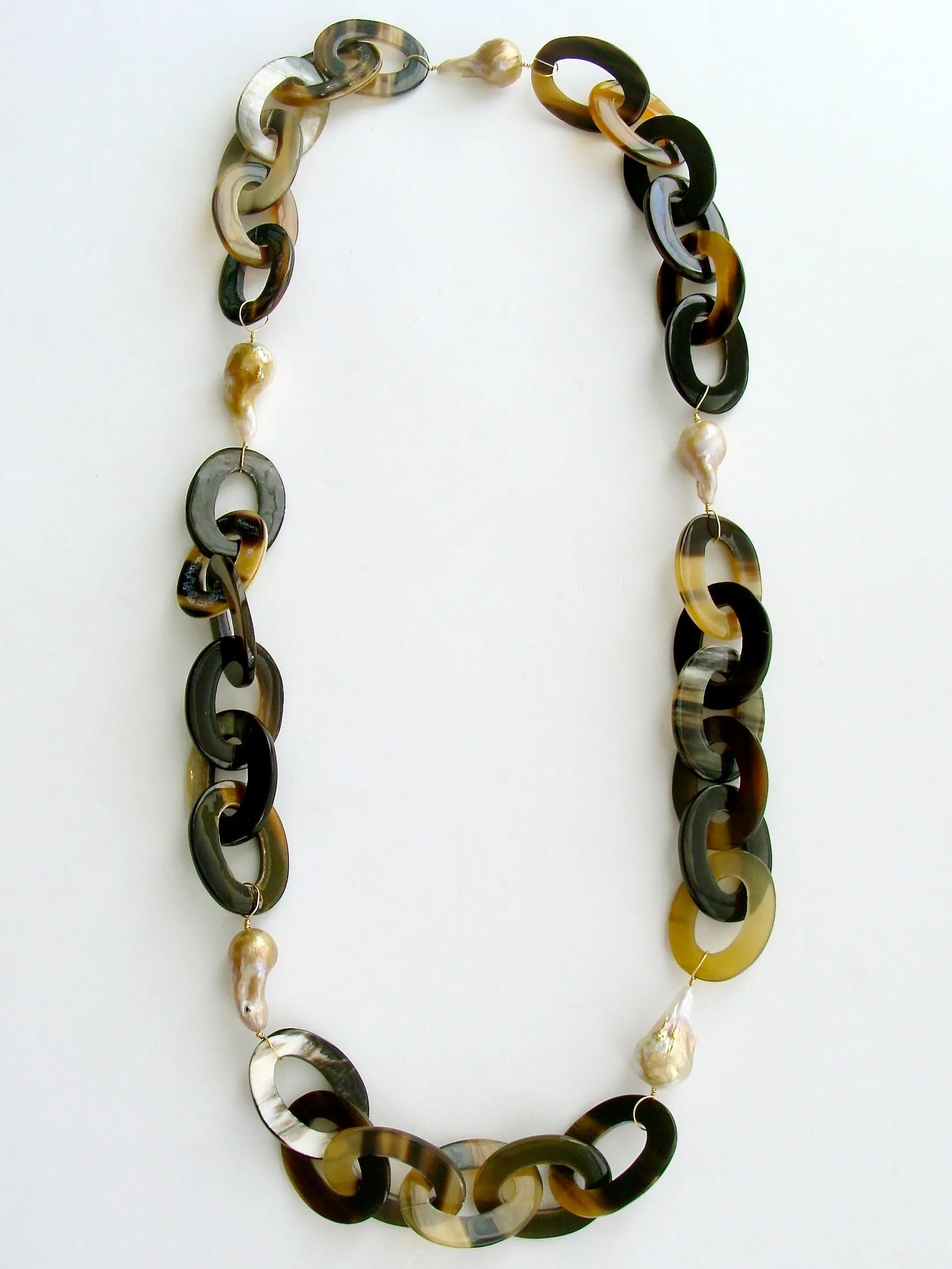Buffalo Horn Flameball Pearls Link Chain Necklace - Keren Necklace