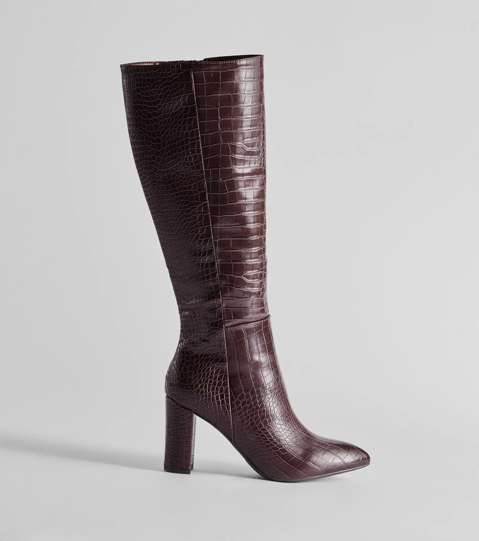 Chic Moment Faux Leather Croc-Embossed Under the Knee Boots