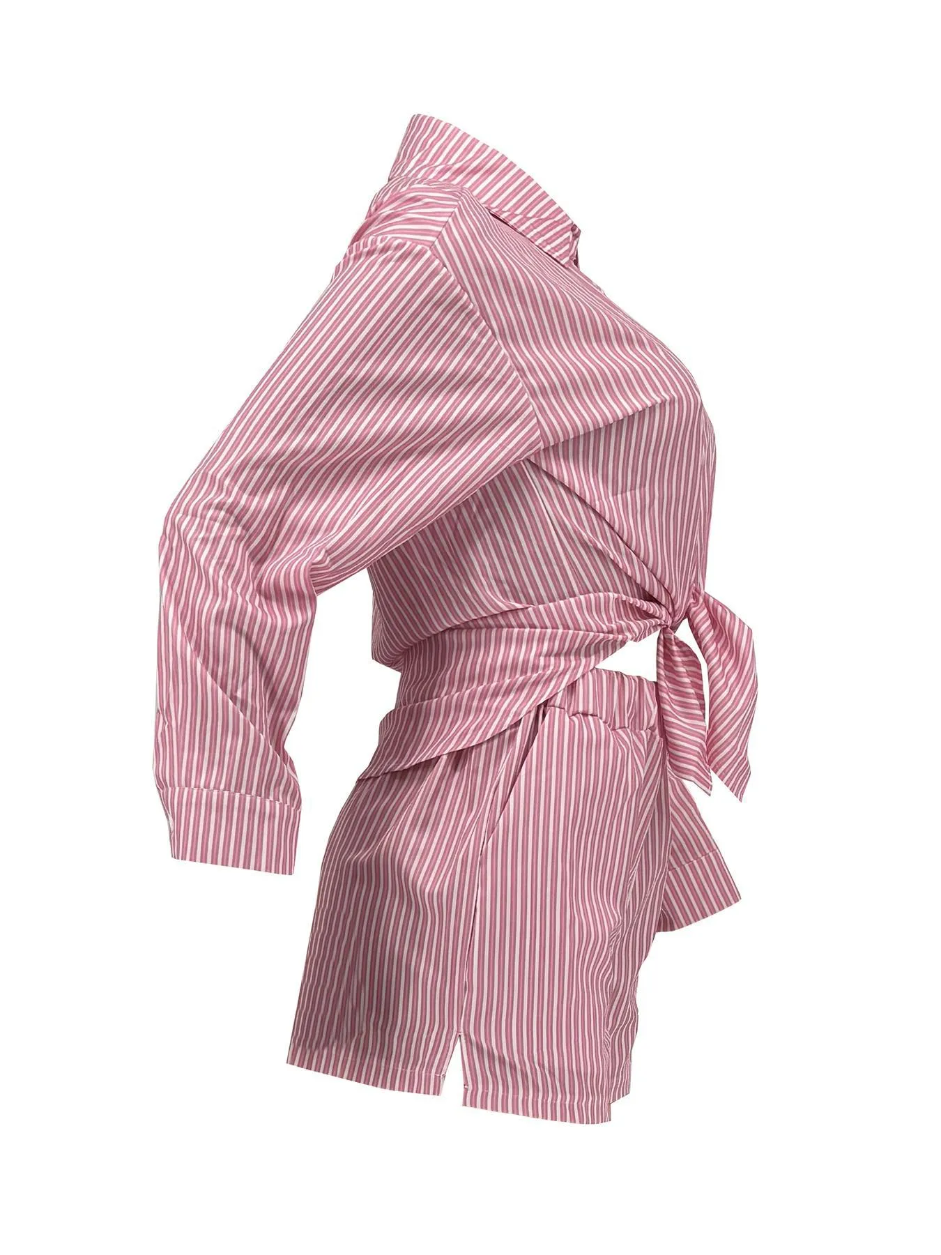 Chic Striped Button-Up Shirt and Elastic Waist Shorts Two-Piece Set
