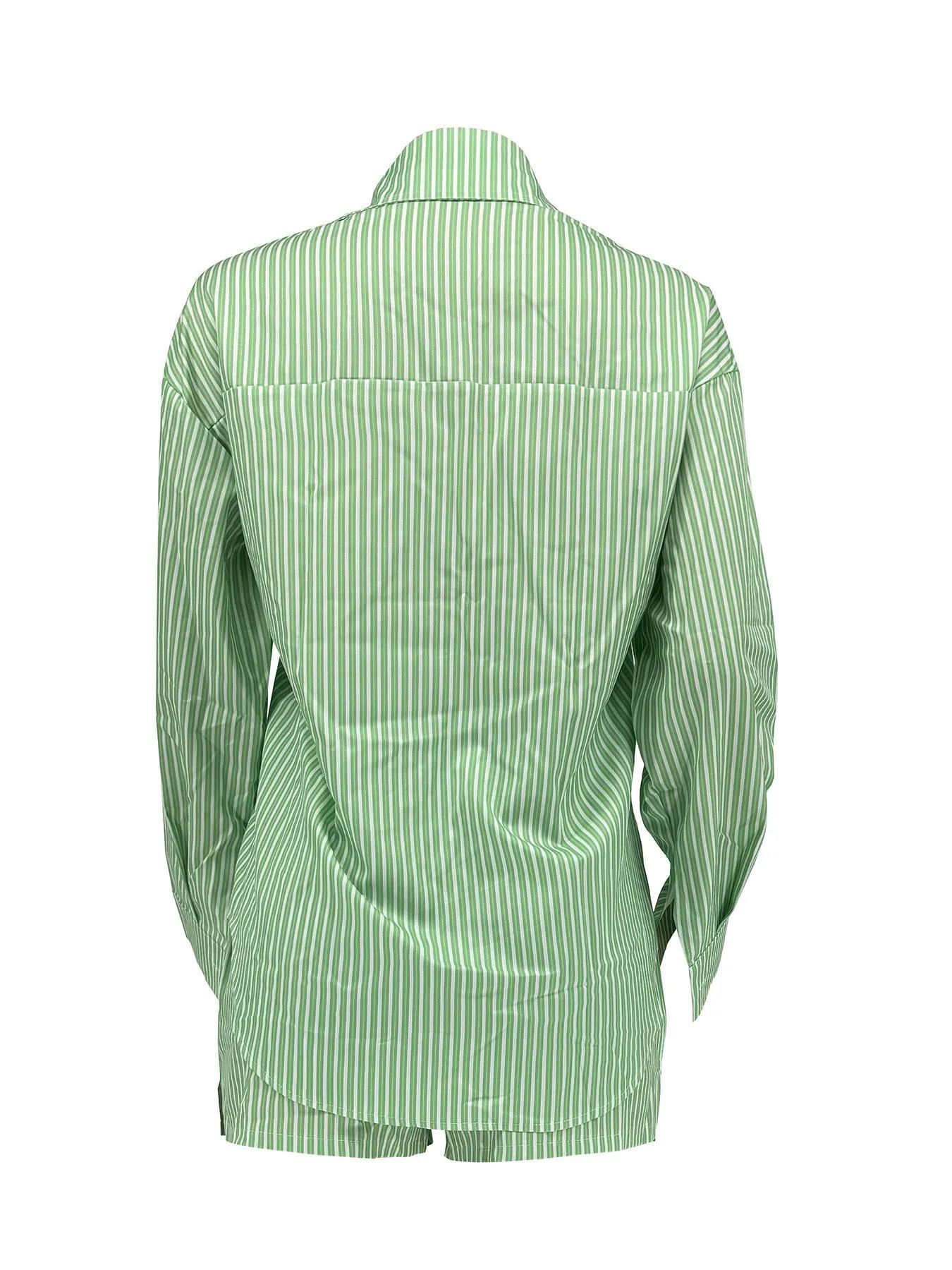 Chic Striped Button-Up Shirt and Elastic Waist Shorts Two-Piece Set