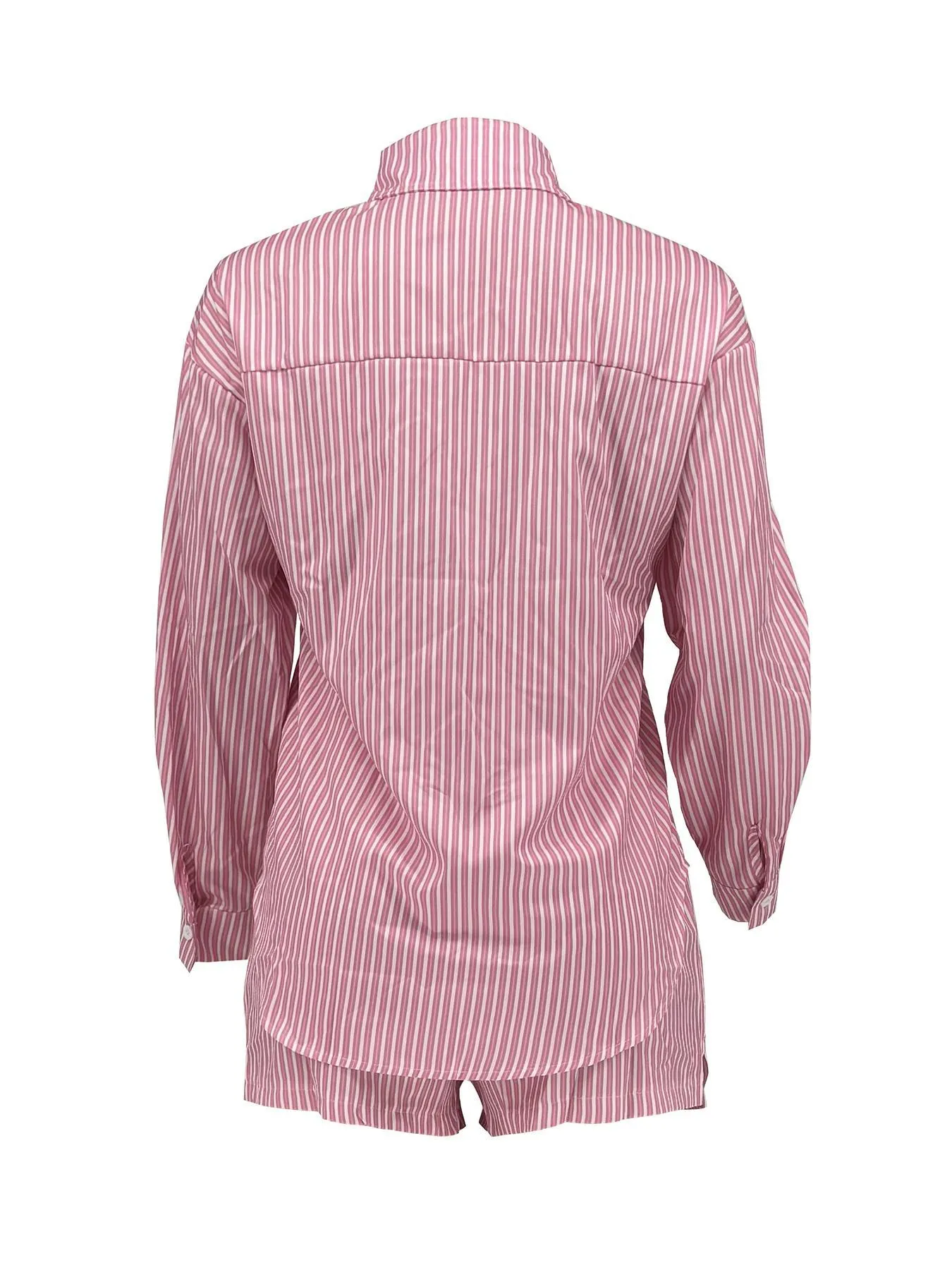 Chic Striped Button-Up Shirt and Elastic Waist Shorts Two-Piece Set