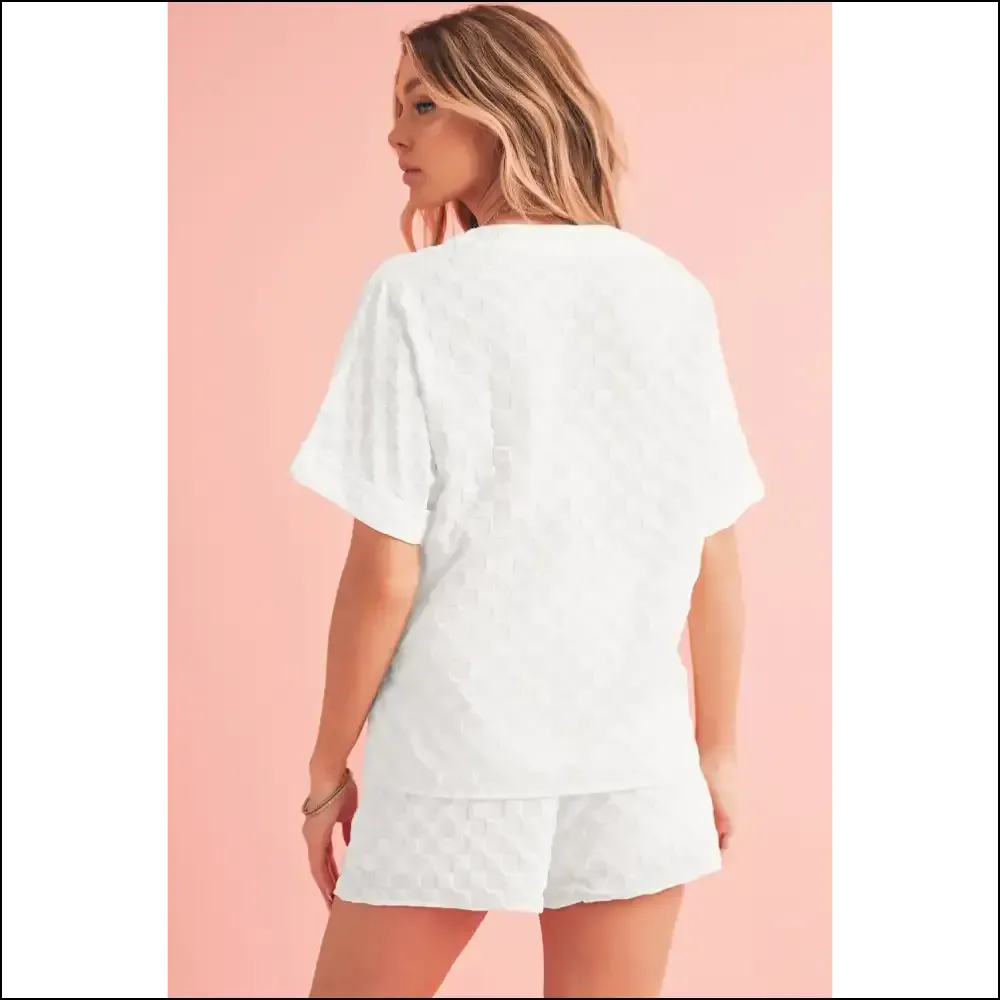 Chic White Textured Split Neck: so Comfy It's Almost Illegal 😈