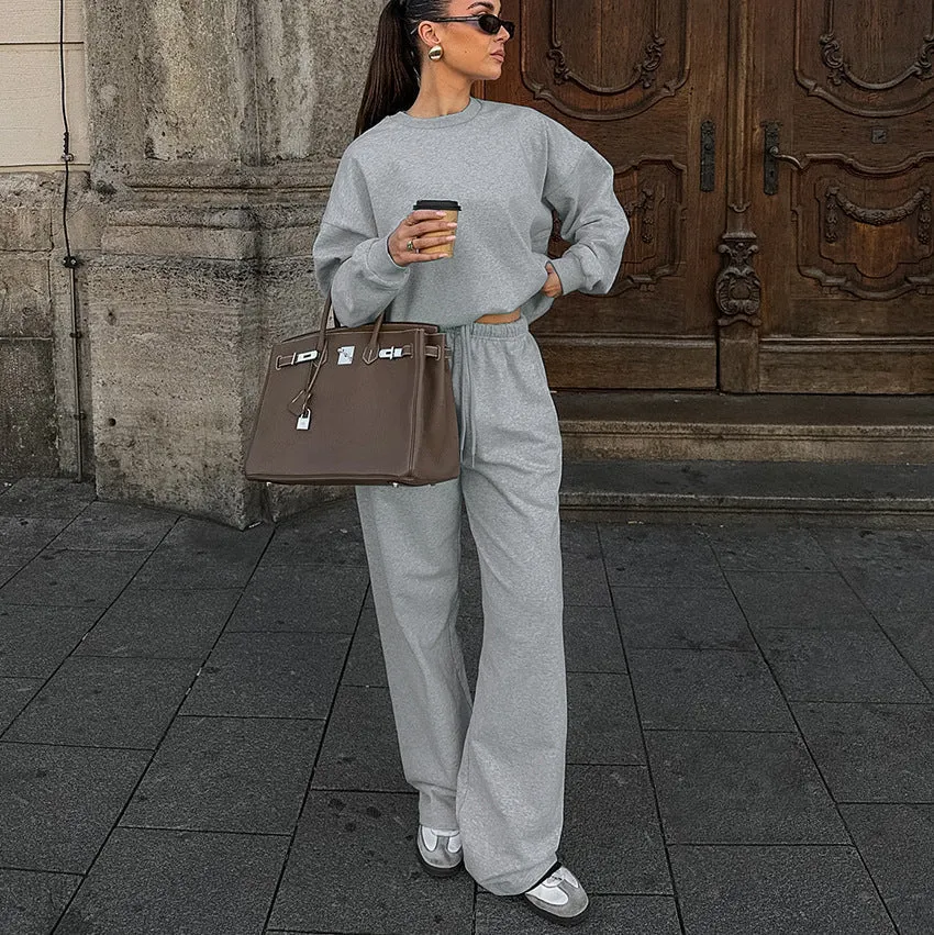 Cozy and Stylish Knitted Long Sleeve Top and Pants Two-Piece Set for Effortless Autumn Comfort