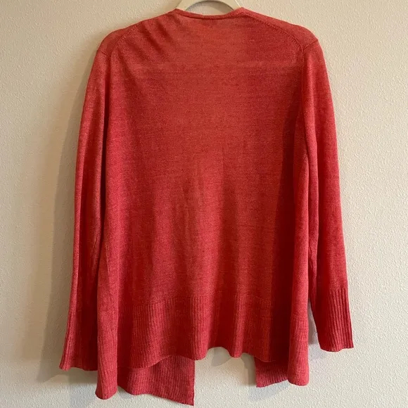 Eileen Fisher 100% Linen Open-Front Cardigan Women’s Medium Red Lightweight