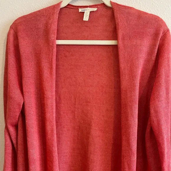 Eileen Fisher 100% Linen Open-Front Cardigan Women’s Medium Red Lightweight