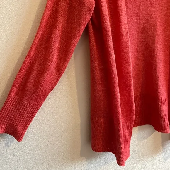 Eileen Fisher 100% Linen Open-Front Cardigan Women’s Medium Red Lightweight