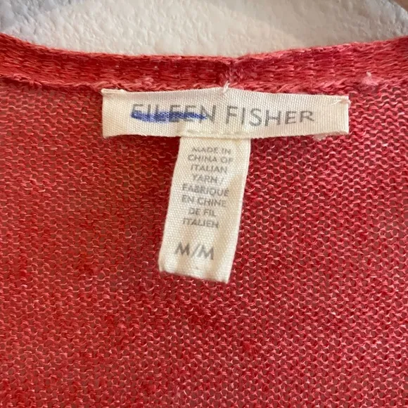 Eileen Fisher 100% Linen Open-Front Cardigan Women’s Medium Red Lightweight