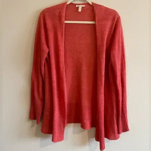 Eileen Fisher 100% Linen Open-Front Cardigan Women’s Medium Red Lightweight