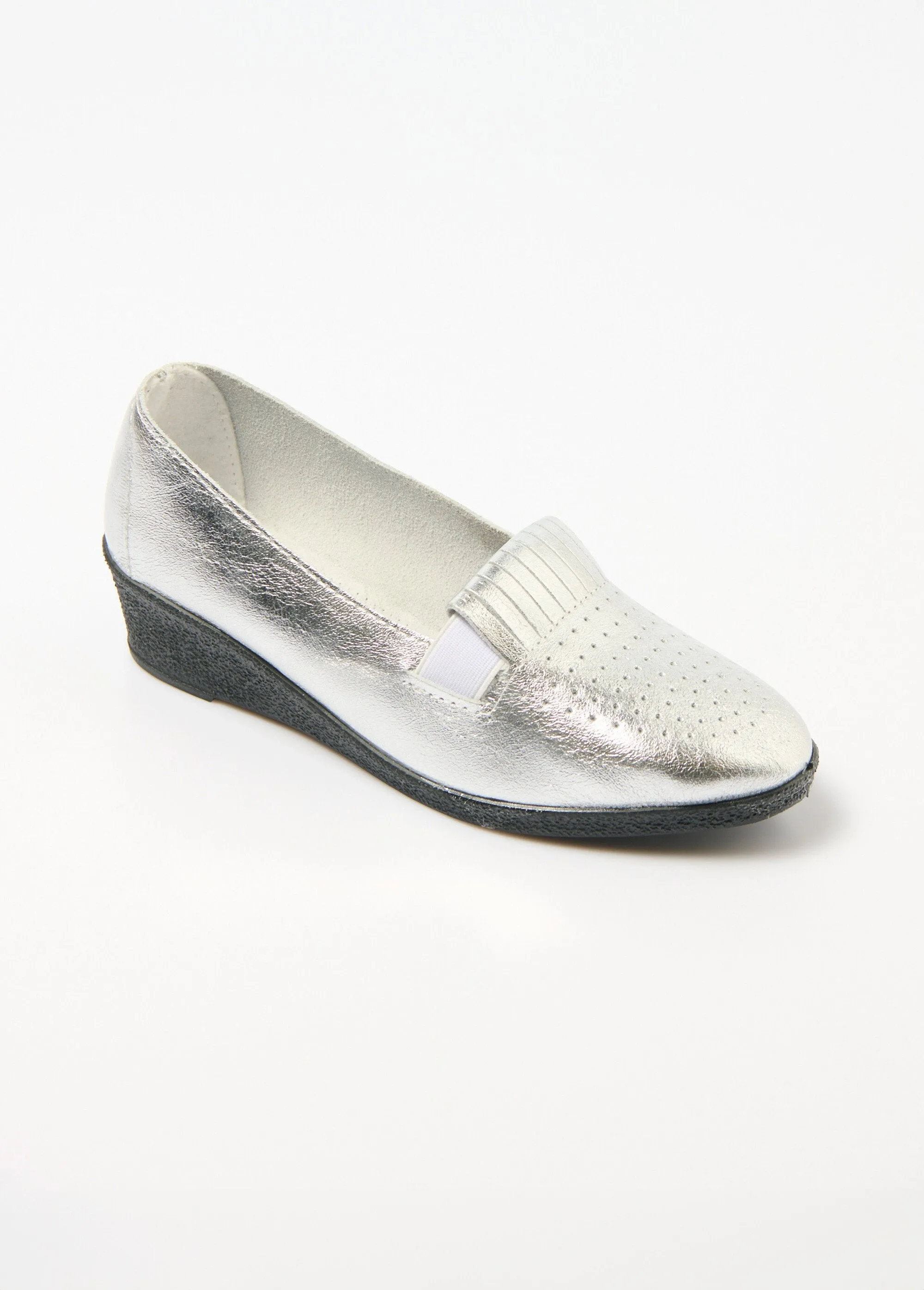 Elasticated leather wedge loafers, comfort width